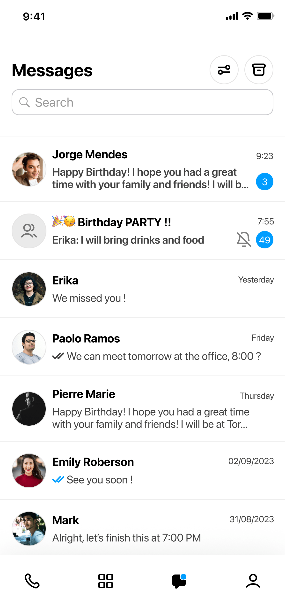 Chapplet messages screen