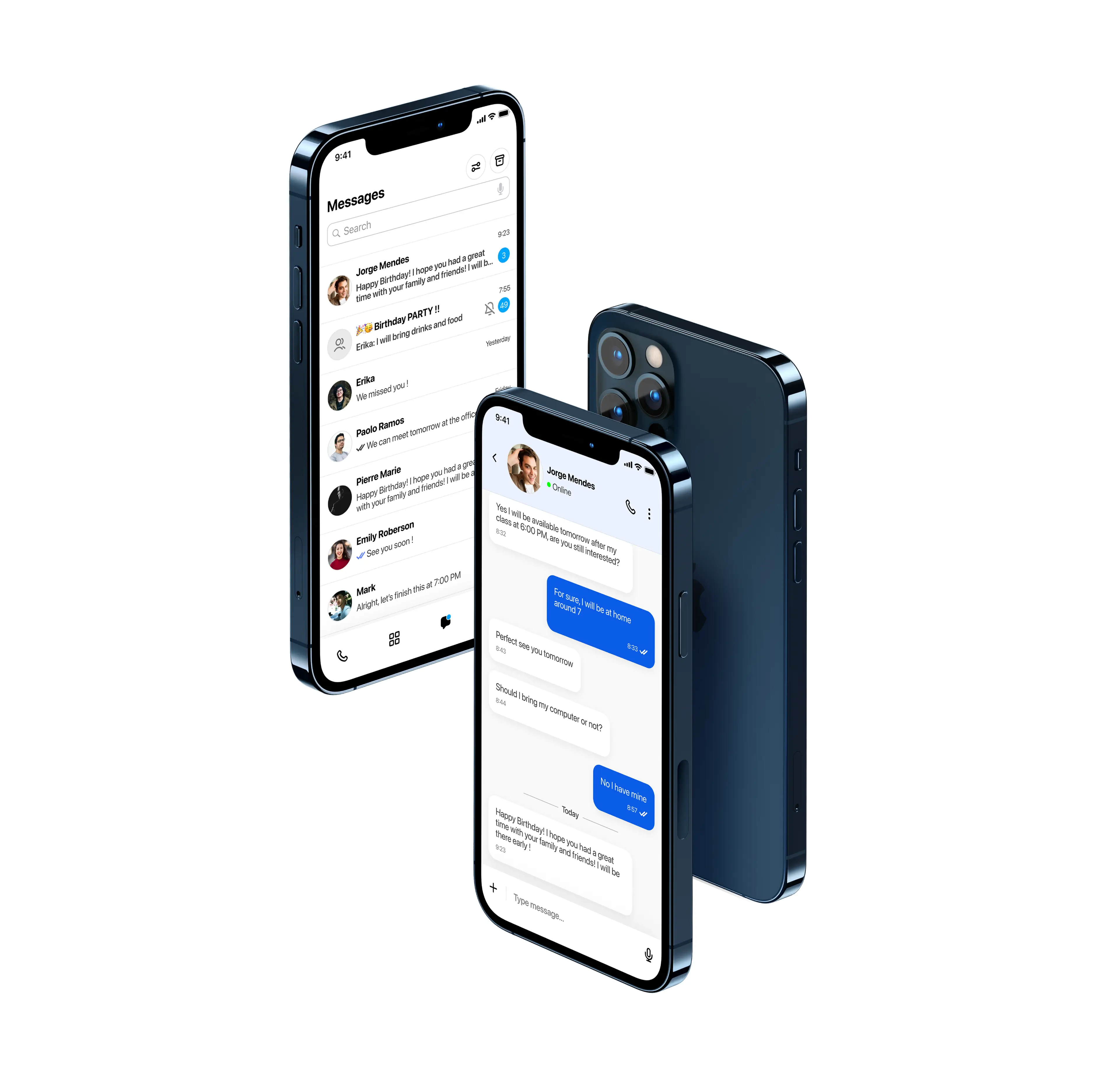 Two phones showing the Chapplet messages list and a conversation