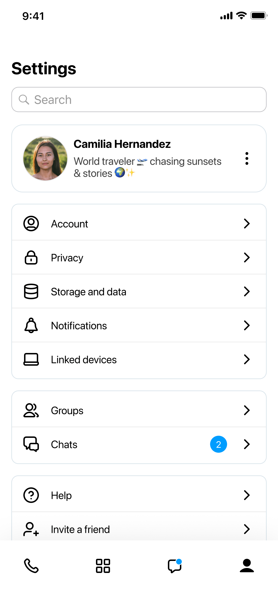 Chapplet settings screen