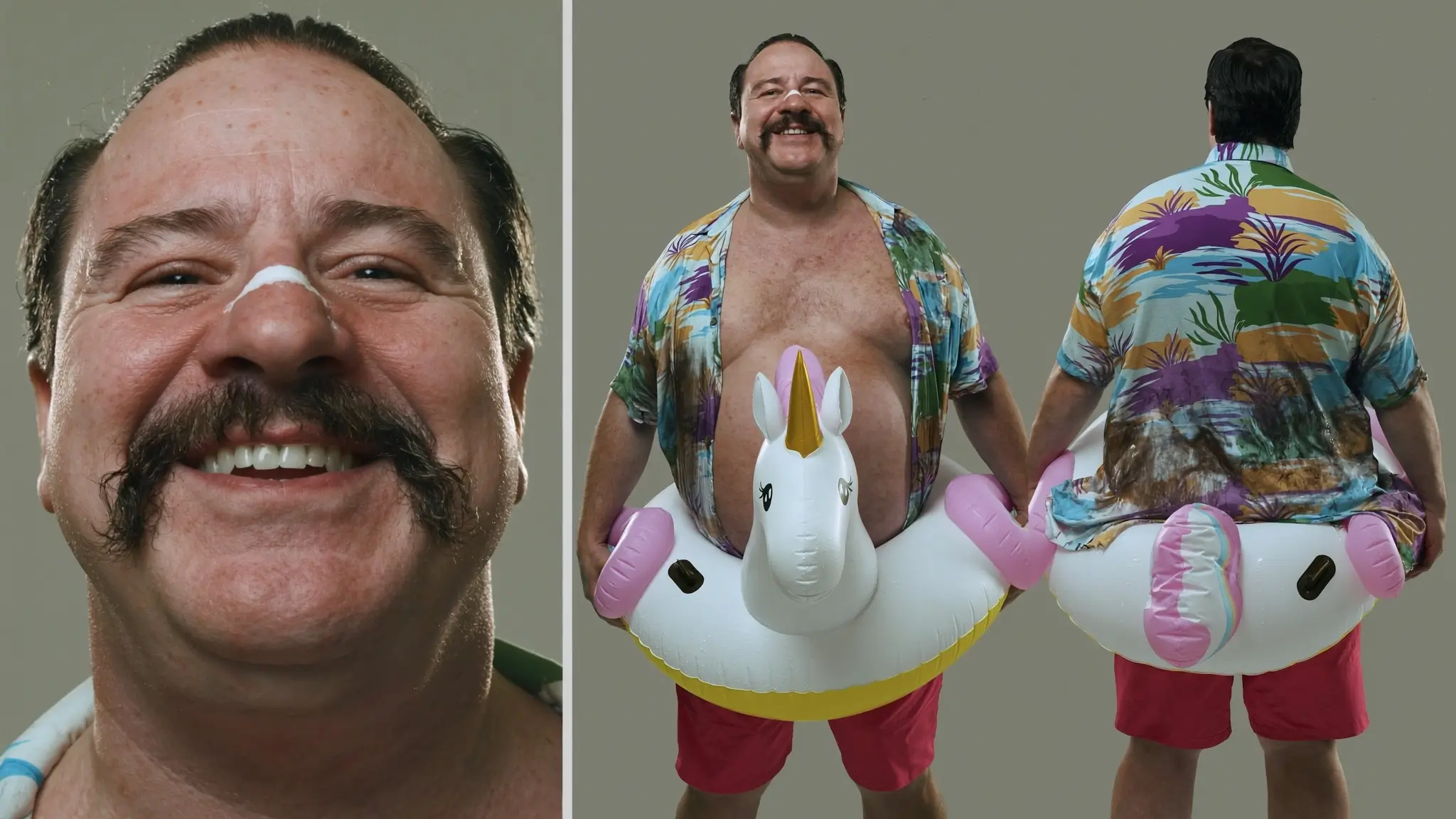 The party guy with his unicorn float
