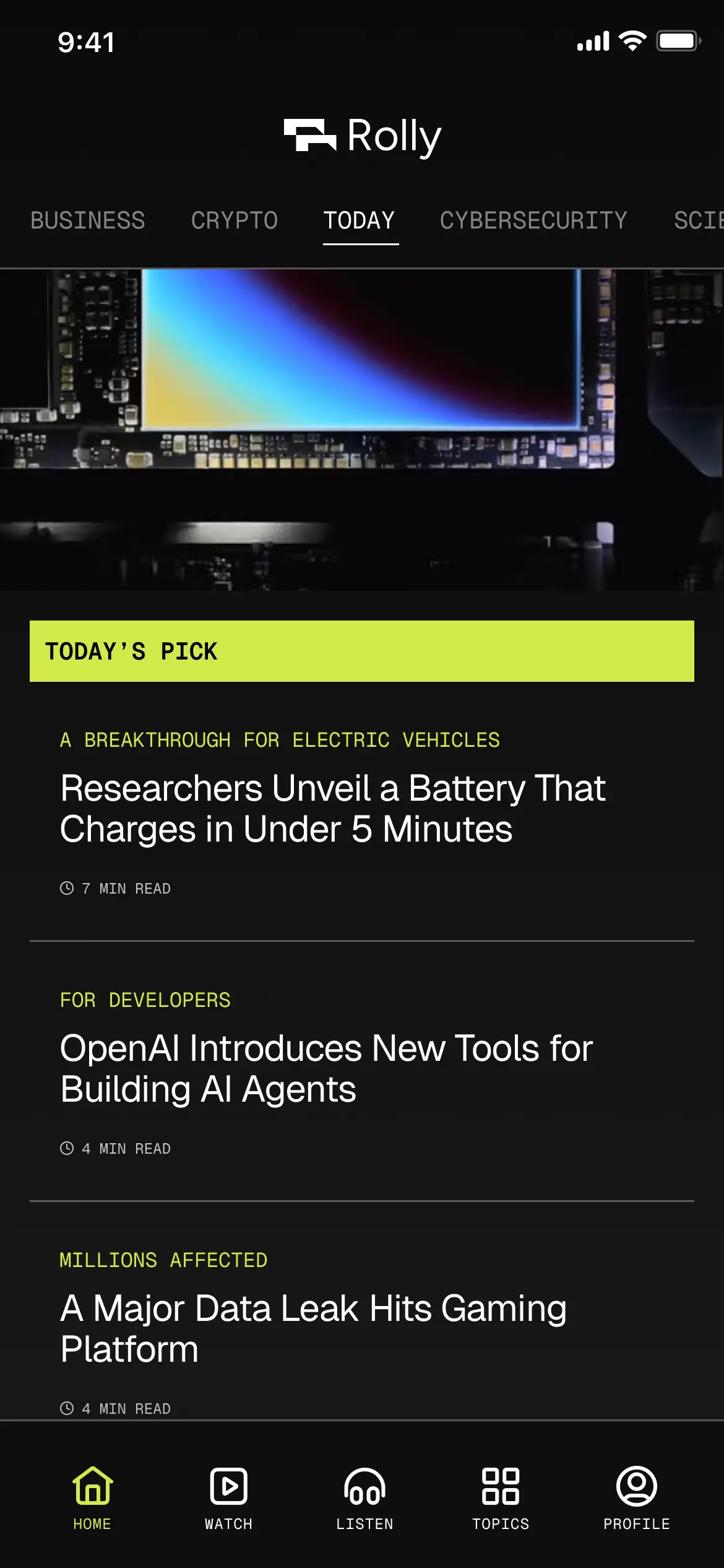 Rolly home feed, second layout