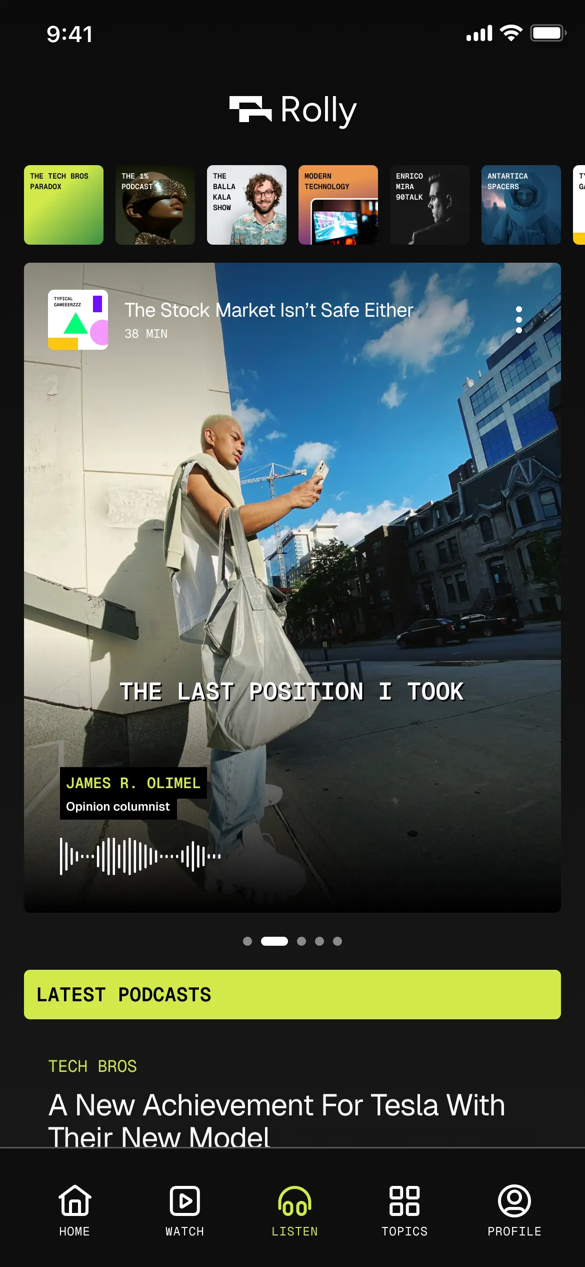 Rolly listen screen