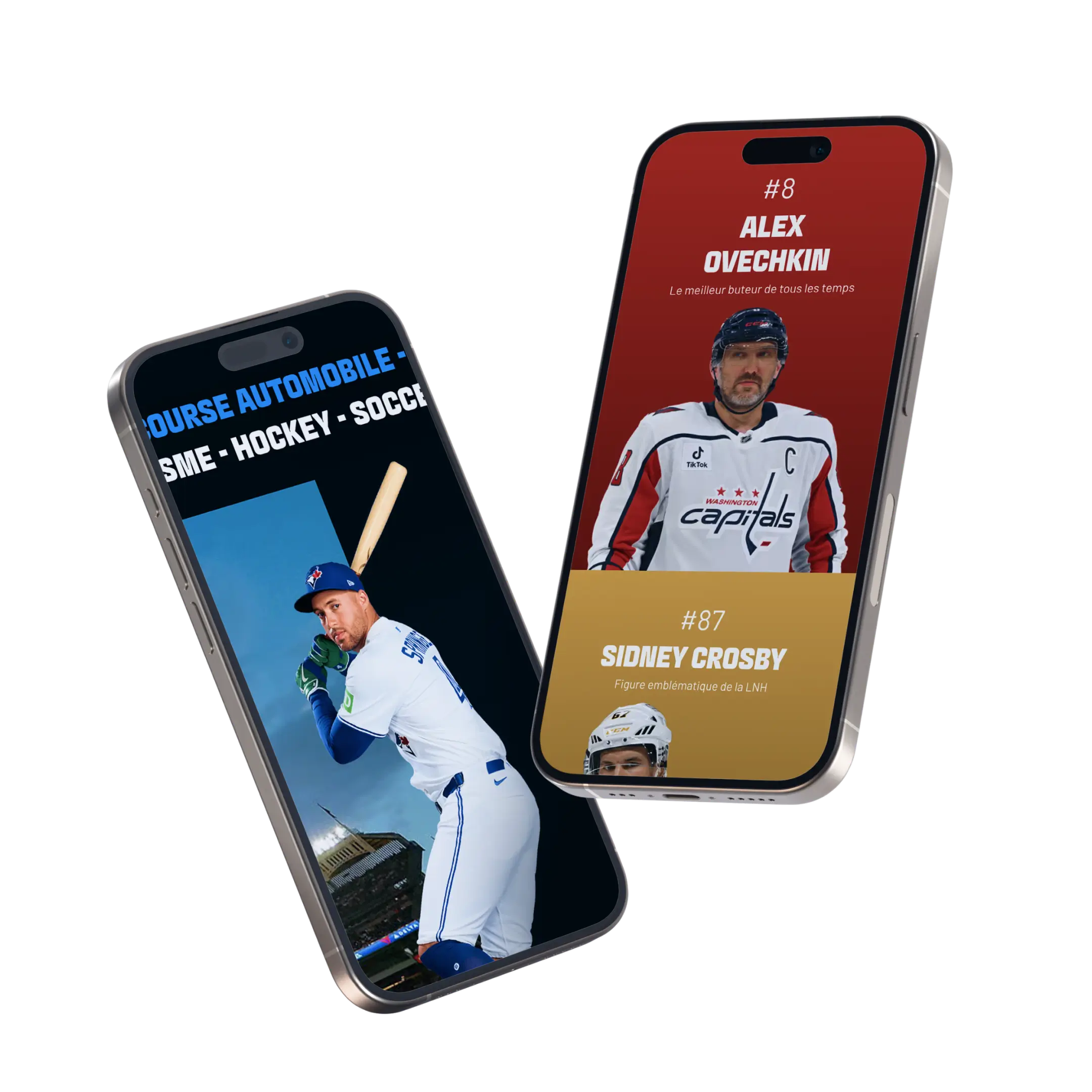 Two phones showing the TVA Sports pages