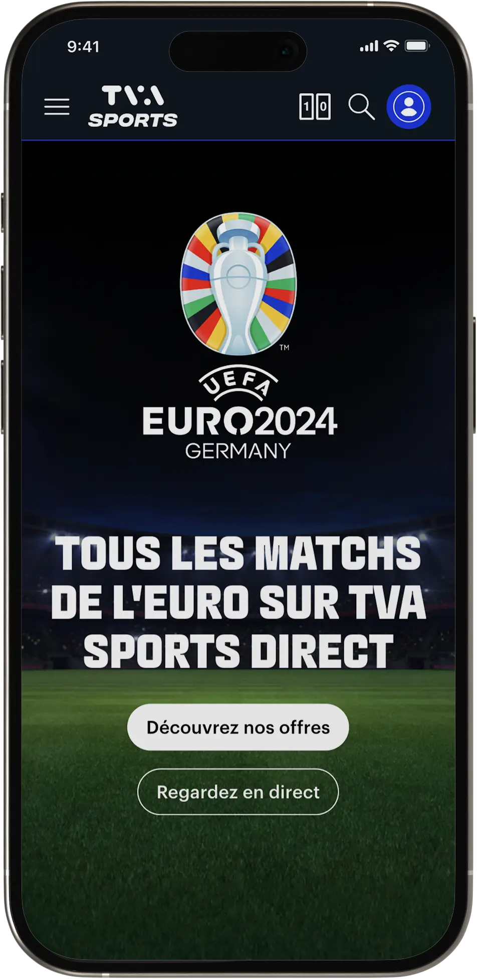 A phone showing the TVA Sports Euro page